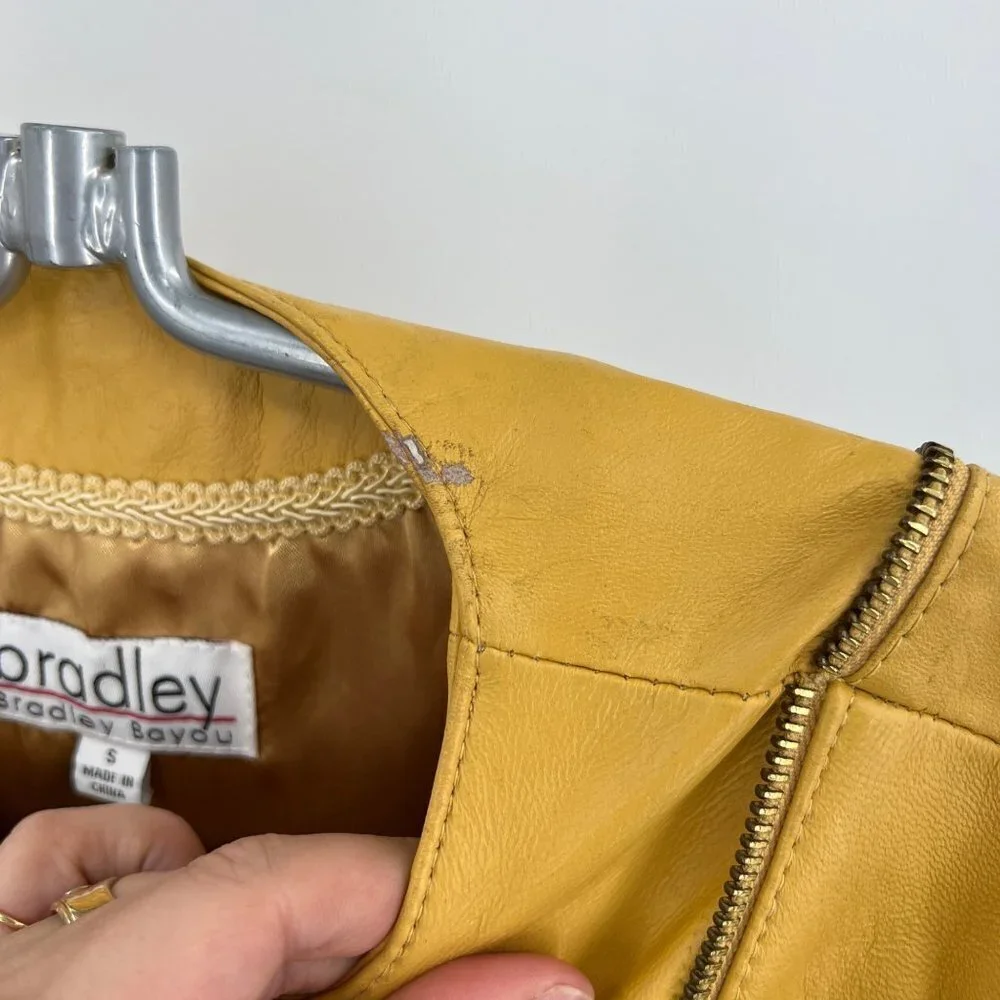 Vintage Bradley Bayou Butter Yellow Leather Jacket with Zipper‎ accents Size S - Picture 6 of 14